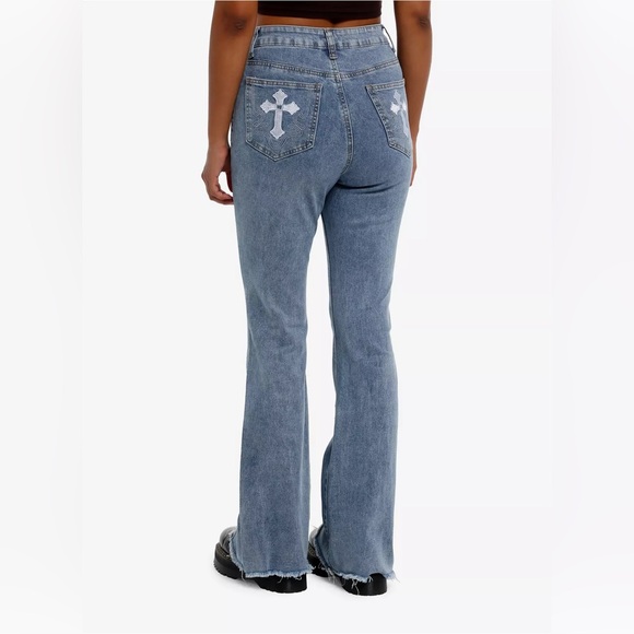 🔥HOST PICK🔥Lgt Indigo Raw Hem Frayed Seam Asymmetrical Belted Flare-NWT SZ 9 - Picture 2 of 7